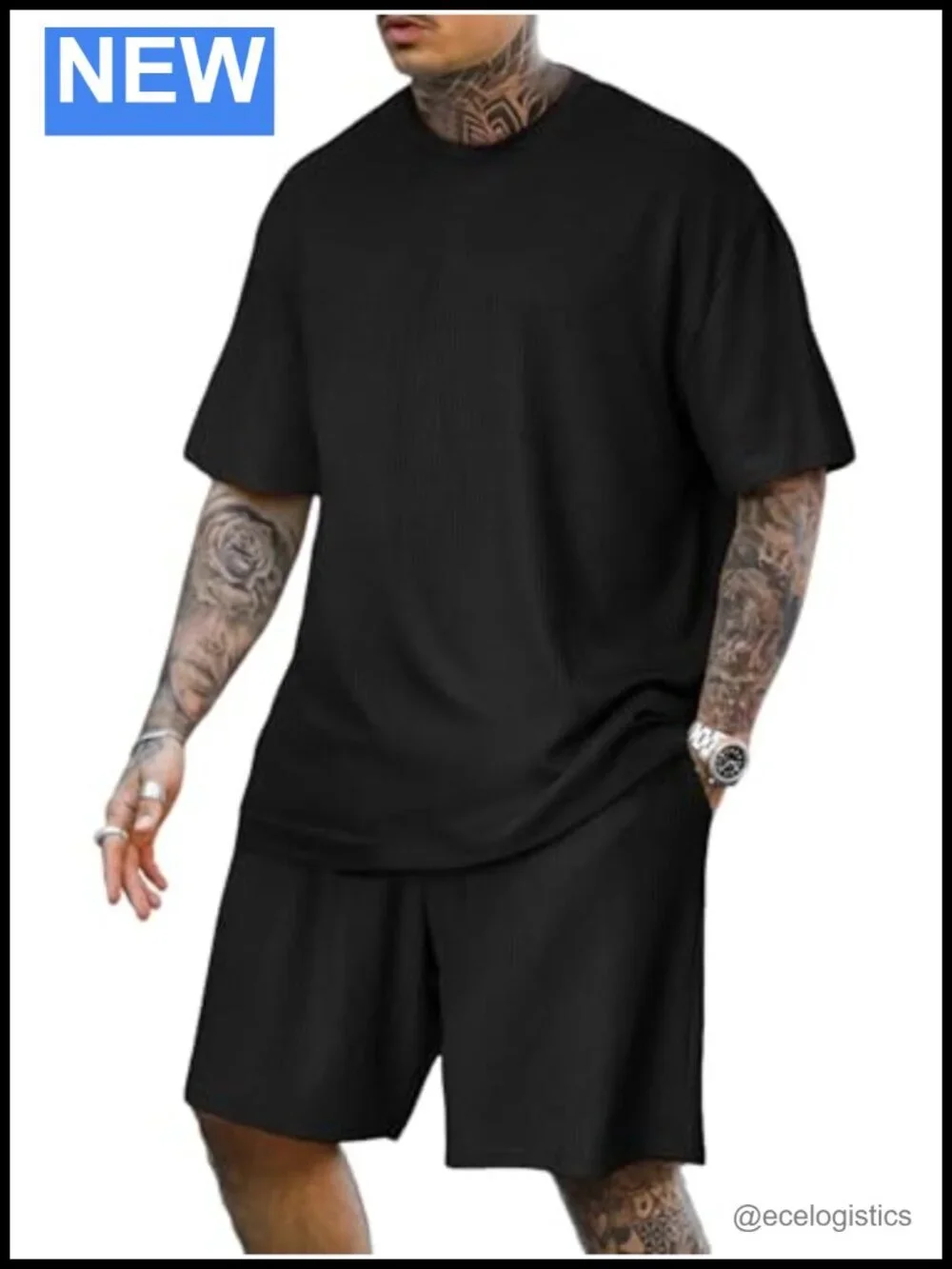 Men's 2 Piece Athletic Short Set Oversize T-Shirts Drawstring Tracksuit